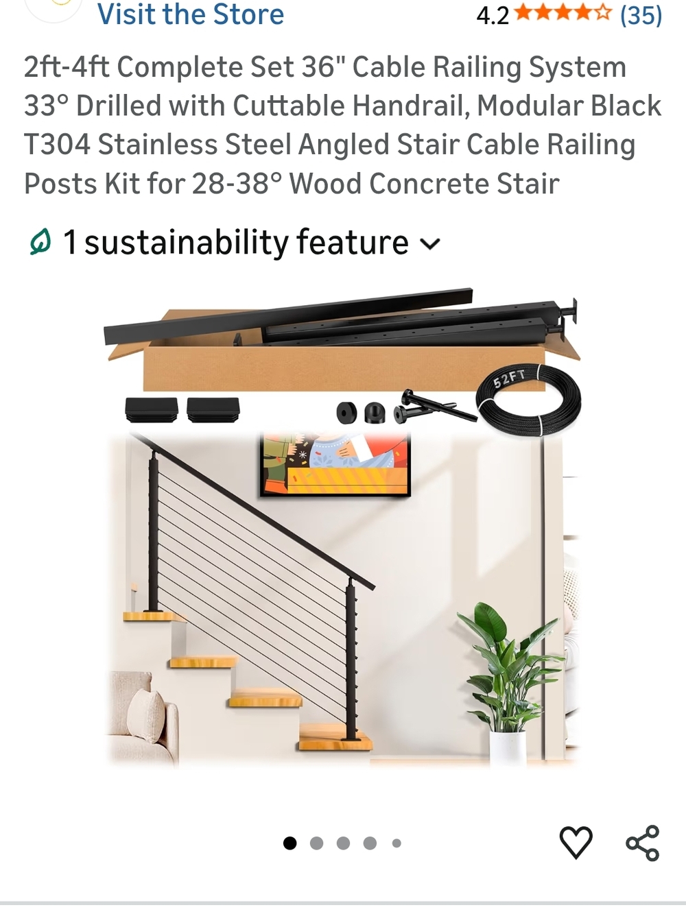 Black Cable Railing Stair Kit - Modern Metal Handrail System